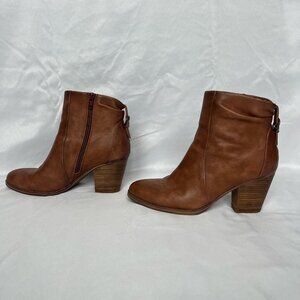 BareTraps Brown Leather Chunk Heel Ankle Boots